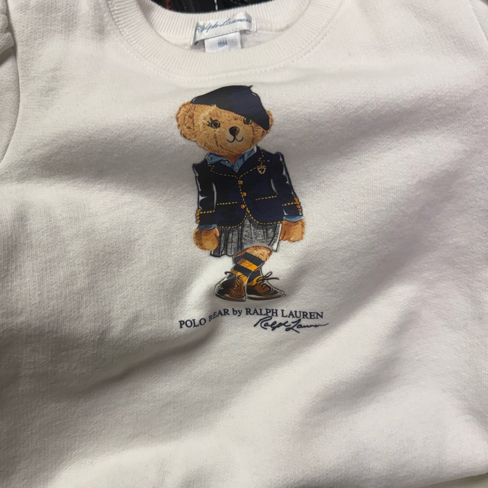 Ralph Lauren White Polo Bear Tee with Navy & Gold Accents